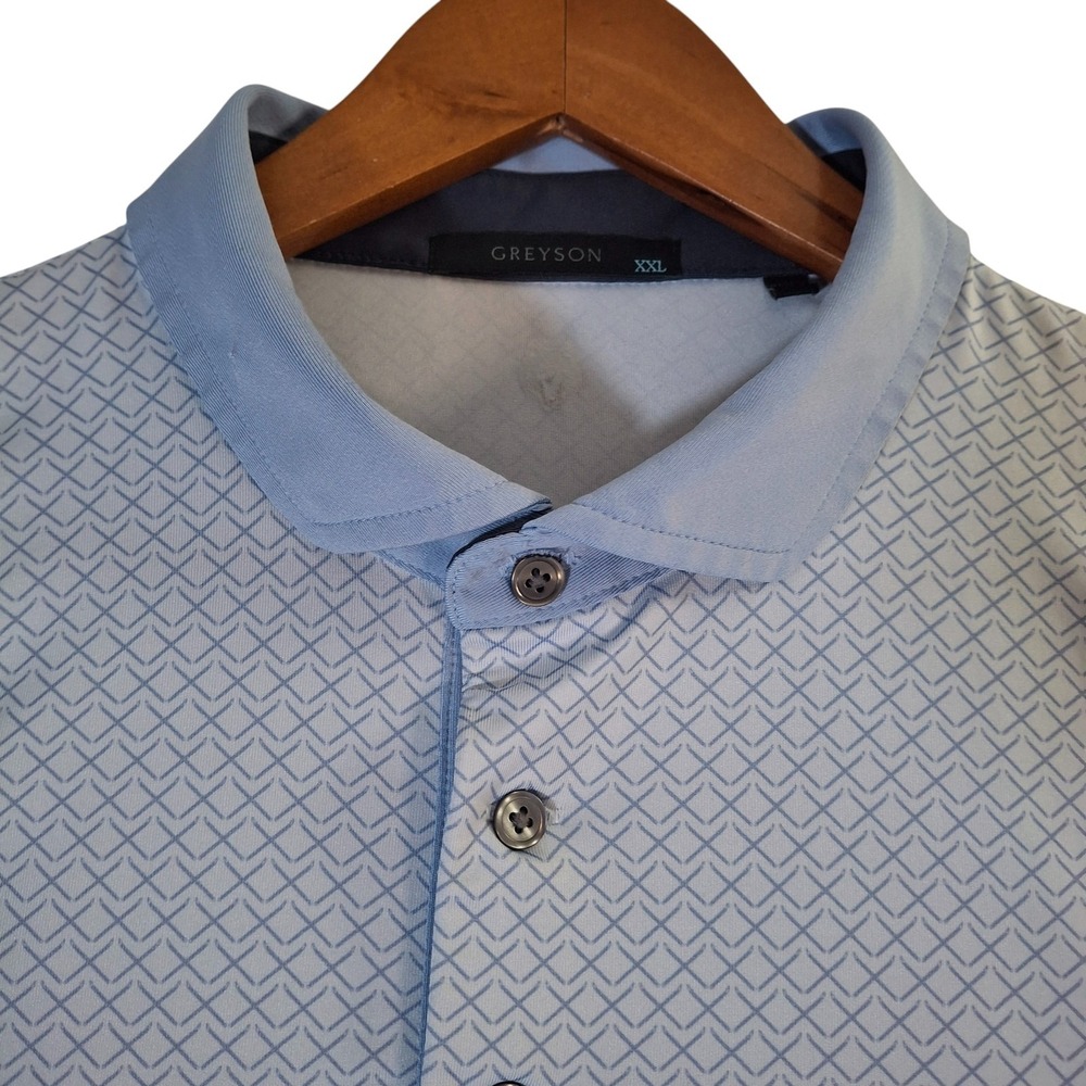 Greyson‎ Golf Polo Shirt Men's 2XL Blue Geometric Pattern Riviera Country Club